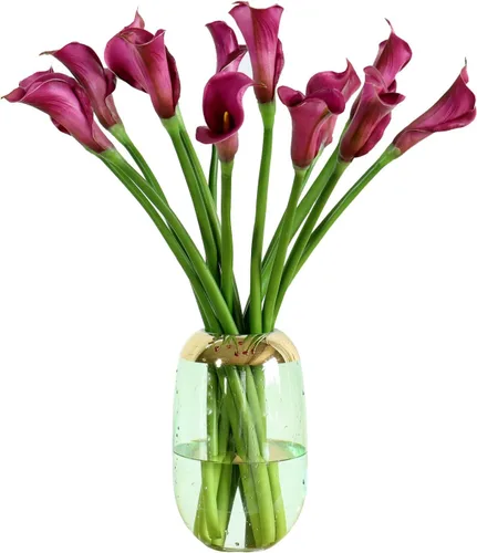 Vista 3 de Flores artificiales de lirio morado, 12 tallos de imitación de tacto real para jarrones