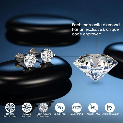 Vista 4 de Diamond Stud Earrings for Women Men Gifts for Wife Soulmate Mom Girlfriend Moissanite Earrings 0.8CT-4Ct Anniversary Jewelry Present for Wife