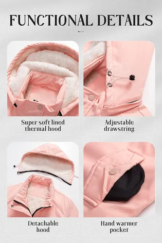 Vista 6 de Chrisuno Chaqueta de invierno de longitud media para mujer, abrigo de nieve cálido de forro polar suave