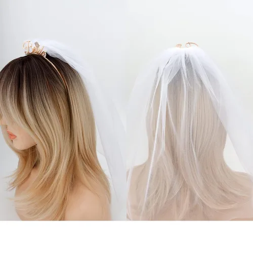 Vista 7 de Diadema de novia con velo para decoración de despedida de soltera, Metal