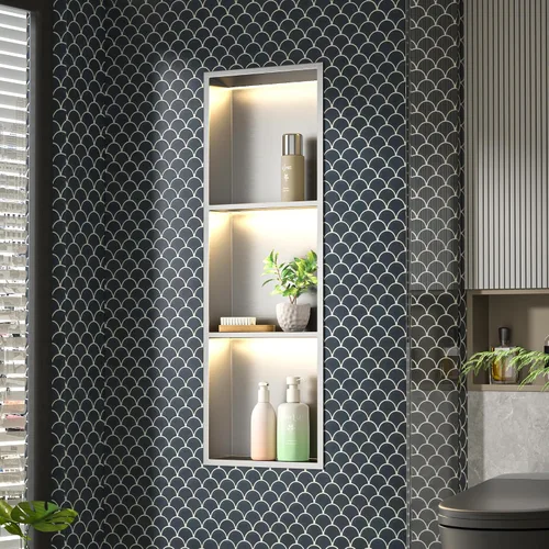 Vista 2 de Acero inoxidable cepillado 36" X 12" Niche de ducha Led Ningún