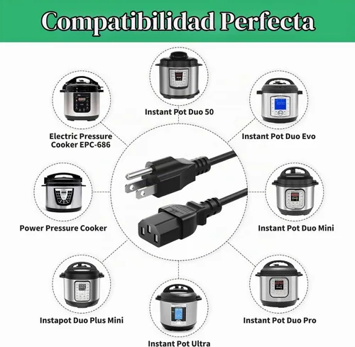 Vista 2 de Cable de alimentación compatible con olla a presión eléctrica de olla instantánea, olla arrocera, olla rápida de energía, microondas, máquina