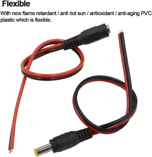 Vista 6 de (Real 18AWG) 10 pares de 12 V 5 A CC Cable de Conector de Conector de Barril Pigtail de 0.083 in x 0.217 in Macho Hembra DC Pigtail Conectores