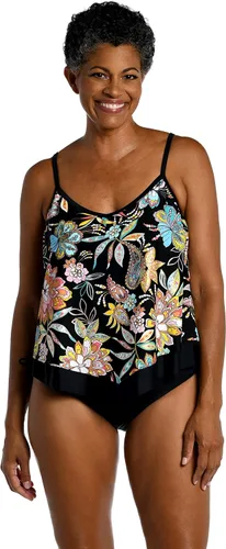 Vista 17 de Maxine of Hollywood Traje de baño tankini con cuello en V para mujer Negro/ Isla Verde