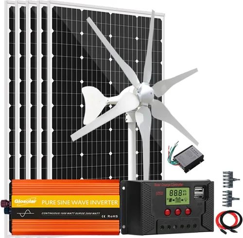 Vista 18 de Kit solar de viento de 640 W, kit de carga de batería de 12 V: generador de turbina eólica de 400 W + 2 paneles solares de 120 W + controlador +