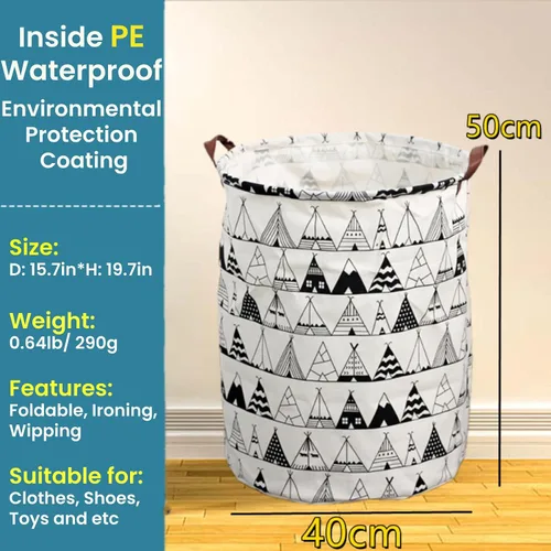 Vista 2 de Nictemaw Cesta de almacenamiento grande para lavadora portátil, cesta plegable de lona con revestimiento de polietileno impermeable para niños