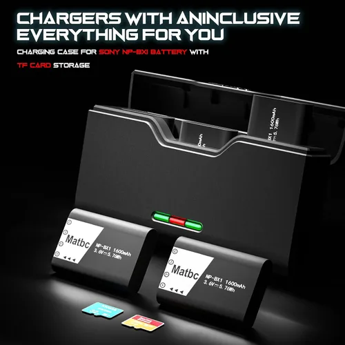 Vista 2 de Repuesto de 1600 mAh para batería Sony NP-BX1, paquete de 2 y cargador de batería Sony de 3 canales compatible con Sony NP-BX1/M8, ZV-1, ZV-1 II