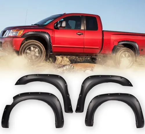 Vista 2 de G-PLUS Guardafangos 4 piezas, compatible con Nissan Titan 2004-2015 sin caja de bloqueo lateral, remaches de bolsillo, protector de cubierta