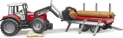 Vista 5 de bruder 02046 Massey Ferguson 7480 con cargador frontal y remolque de madera