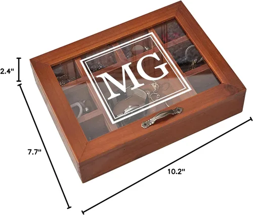 Vista 8 de Joyero organizador de madera personalizado para hombres, regalos personalizados para papá, marido, abuelo, novio, caja de almacenamiento de joyas