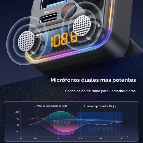 Vista 2 de Syncwire Bluetooth 5.4 Transmisor FM Adaptador de coche con interruptor