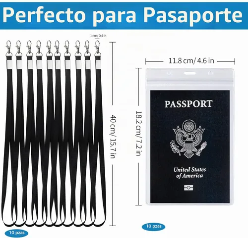 Vista 2 de 10 soportes para tarjetas de identificación de pasaporte con cordón negro de 4 x 6 pulgadas, soporte vertical impermeable de PVC extra grande