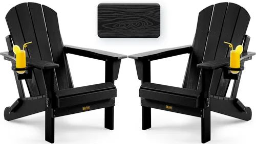 Vista 15 de Mecedora plegable Adirondack, silla de patio multifuncional 4 en 1 con otomana retráctil, silla de exterior con textura de madera, silla de césped
