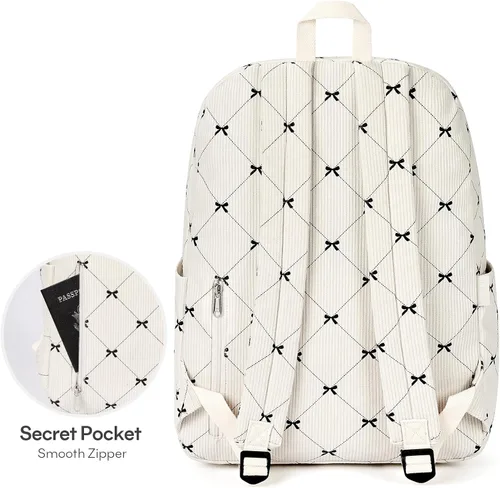 Vista 6 de mibasies Linda mochila escolar y de pana preppy para niñas Arco beige