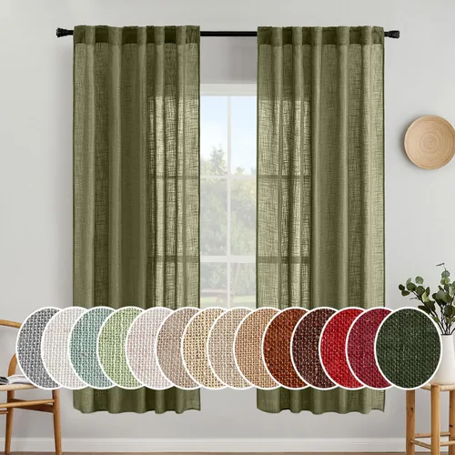 Vista 138 de MIULEE - Cortinas semitraslúcidas suaves y gruesas con textura de lino para cocina y ventana de baño, con trabilla trasera y bolsillo para Blanco