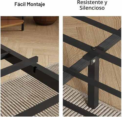 Vista 6 de Novilla Base de cama Queen con estación de carga USB/tipo C y cabecera de almacenamiento, marco de cama de plataforma de metal moderno, fácil