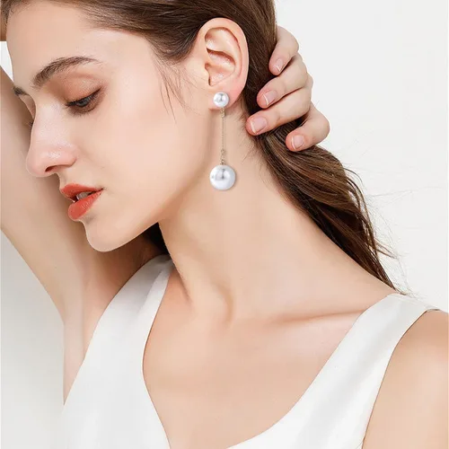 Vista 6 de Aretes largos de perlas doradas para mujer, aretes colgantes de perlas blancas con borlas para adolescentes, niñas, cumpleaños, día de San Valentín