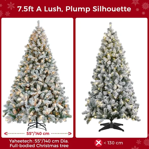 Vista 9 de Yaheetech Árbol de Navidad Artificial Nevado Preiluminado de 7.5 pies con 550 Luces Blancas Cálidas, 1284 Puntas de Ramas Frondosas y Diseño