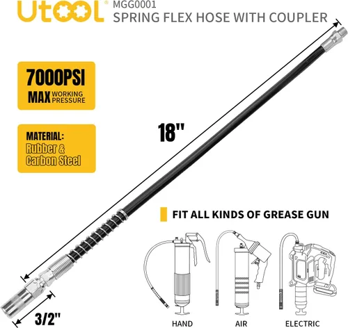 Vista 2 de UTOOL - Manguera flexible de resorte de resina de 18 pulgadas, 1 acoplador normal, roscas de 1/8 NPT