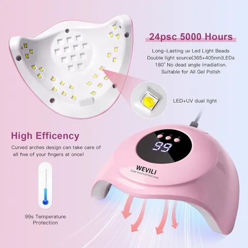 Vista 3 de WEVILI Lámpara de uñas LED UV, secadora de uñas de 72 W para esmalte de gel con 24 cuentas LED, 3 temporizadores, lámpara de uñas profesional