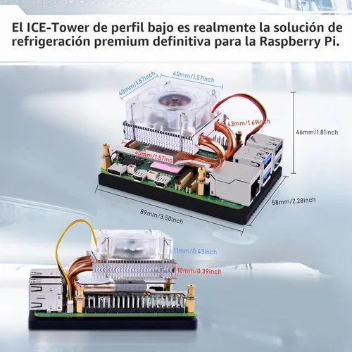 Vista 6 de GeeekPi Enfriador de CPU de bajo perfil para Raspberry Pi 5, ventilador de 4 pines con disipador de calor de aluminio para Raspberry Pi 5 8GB 4GB