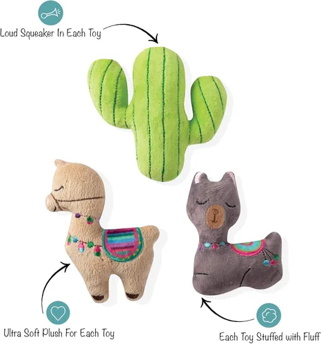 Vista 2 de FRINGE STUDIO - Juguete para mascotas, juego de juguetes para perros pequeños, cactus de llama, 3 piezas (289410)