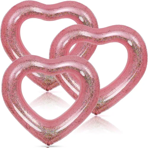 Vista 9 de Flotador inflable de 3 piezas de corazón para piscina, anillos de natación inflables con purpurina, despedida de soltera, tubo flotador, anillo
