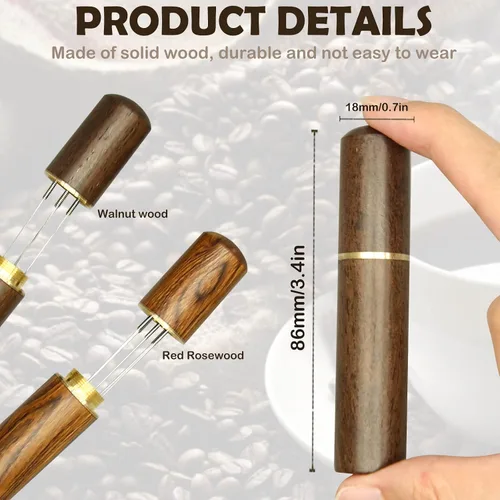 Vista 6 de 2 herramientas de distribución de espresso, herramienta agitadora de espresso con mango de madera natural y base, agitadores de café expreso de 5