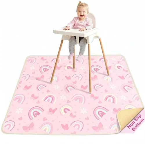 Vista 14 de Basumee Tapete de salpicaduras para silla de bebé, impermeable, tapete de juego para debajo de la silla alta, tapete para atrapar alimentos