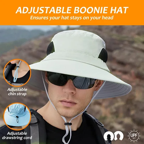 Vista 2 de Surblue Sombrero de sol para mujeres/hombres, sombrero de pesca con protección UV UPF 50+ sombrero de pescador de ala ancha Gris claro