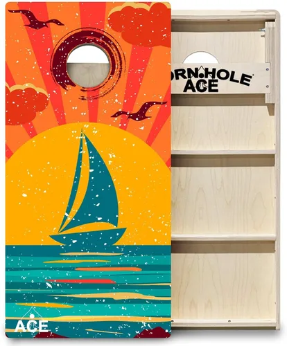 Vista 9 de ACE PRO Tablas de Cornhole profesionales con temática de playa, sin rebote. Patas triples anchas, madera contrachapada de abedul báltico de 3/4