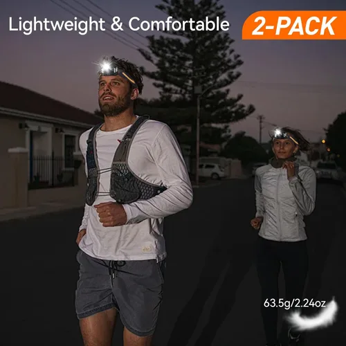 Vista 6 de VAVOFO Paquete de 2 linternas LED para faros delanteros, 500 lúmenes, recargable, impermeable, con luz blanca brillante + roja, atenuación continua