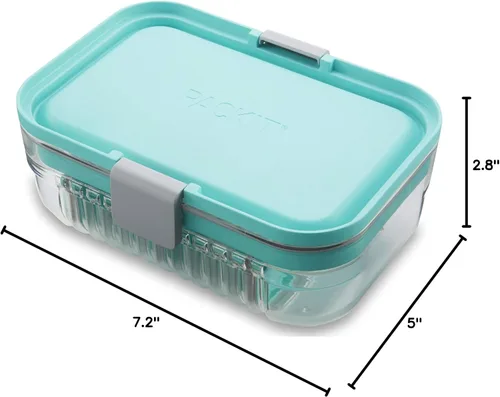 Vista 6 de PackIt Mod Lunch Bento Contenedor de almacenamiento de alimentos, verde menta, base de cristal transparente a prueba de roturas, con divisores
