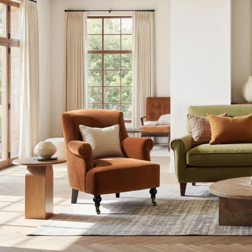 Vista 2 de Jennifer Taylor Home Eloise - Sillón plisado de 30 pulgadas, terciopelo de rendimiento naranja quemado