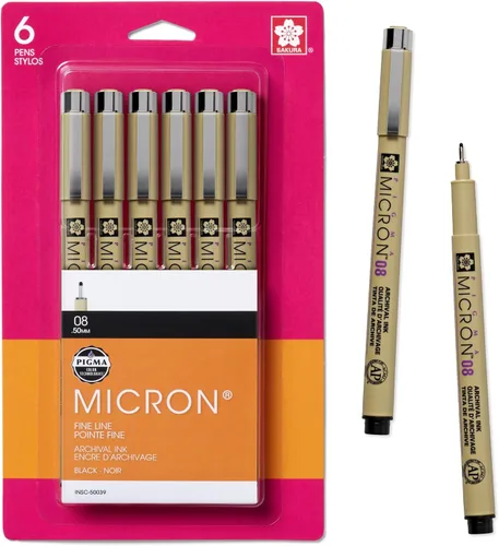 Vista 10 de SAKURA Pigma Micron 50131 - Bolígrafos fineliner, tamaño de 10 puntas, tinta negra archival, paquete de 6