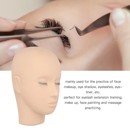 Vista 3 de Cabeza de maniquí de pestañas, cabeza de maniquí de extensión de pestañas, cabeza de práctica de goma de maquillaje de 3 capas, cabeza de muñeca