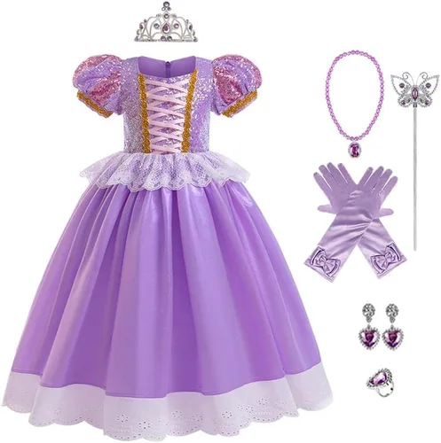 Vista 23 de Vestido de cumpleaños de princesa Sofía para niñas, disfraz de Halloween, concurso, Navidad, fiesta de noche, con accesorios
