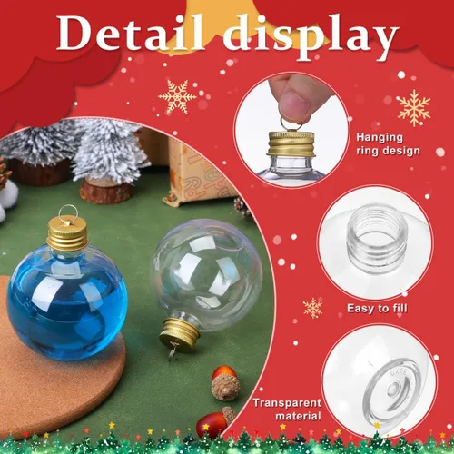 Vista 6 de Baluue Botellas de leche de plástico, 10 bolas de alcohol de Navidad, bola de adornos rellenables para árbol de Navidad de 8.5 fl oz, bombillas