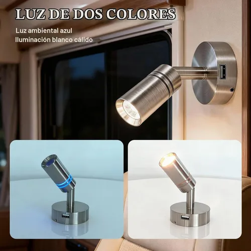 Vista 7 de THALASSA Lámpara de lectura LED interior de RV de 12V con puerto USB de 5V - Interruptor táctil integrado, brillo regulable, montaje en superficie