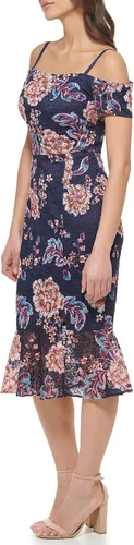 Vista 2 de GUESS Midi con hombros descubiertos para mujer con dobladillo con volantes