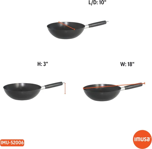 Vista 7 de IMUSA Wok antiadherente de acero al carbono de 9.5 pulgadas con mango de tacto frío, color negro Mango de tacto fresco, ideal para salteados