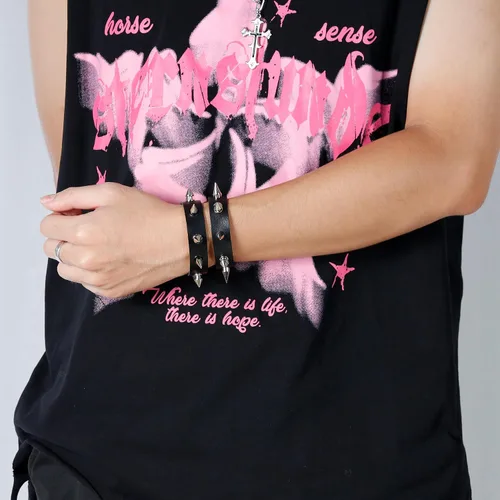 Vista 4 de Manfnee Pulsera de cuero punk, pulsera trenzada con remaches para hombres y mujeres, ajustable