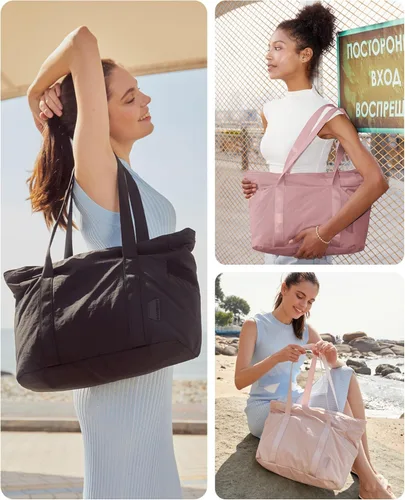 Vista 2 de BAGSMART Bolsa de mano para mujer, bolsa de mano con cremallera, bolsa de trabajo con compartimentos, bolsa de hombro para enfermera, para viajes