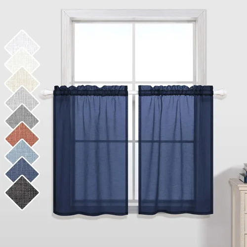 Vista 12 de Cortinas de 24 pulgadas para ventanas de cocina, juego de 2 paquetes de cortinas de café, cortinas traslúcidas color beige crema para ventanas