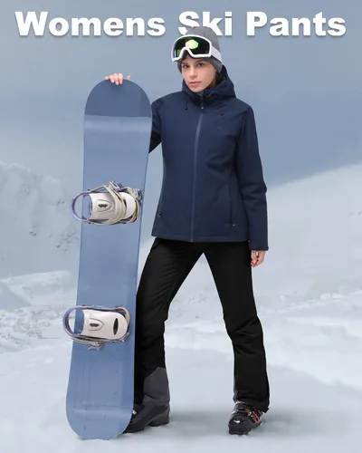 Vista 5 de 33,000ft Pantalones de nieve aislados para mujer, pantalones de esquí impermeables para snowboard con polainas para botas