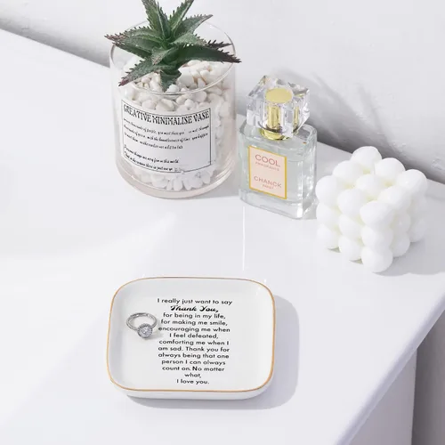 Vista 6 de PUDDING CABIN - Plato para anillos para regalo de agradecimiento para mujeres, madres, maestras, compañeras de trabajo con el mensaje "Thank You for