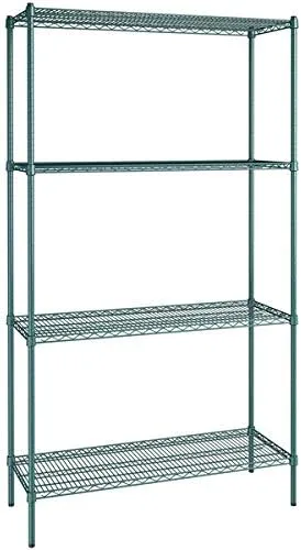 Vista 198 de Kit de 4 estantes de epoxi verde NSF de 21 x 72 pulgadas con postes de 86 pulgadas, estantería de almacenamiento resistente, kit de estantería