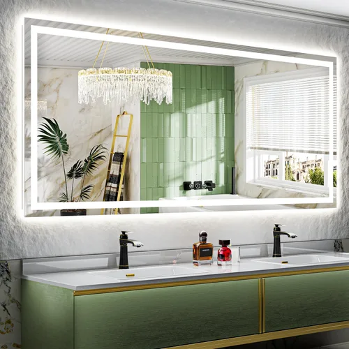 Vista 44 de Espejo de baño LED de 24x30 pulgadas con luces, espejo de tocador frontal y retroiluminado para pared de baño con 3 colores, regulable