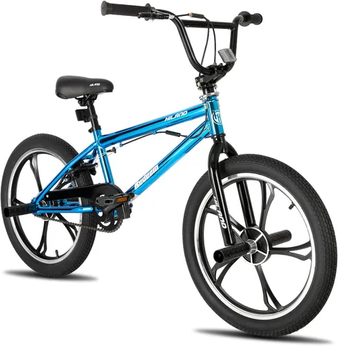 Vista 10 de Hiland - Bicicleta BMX de 20 pulgadas para niños y niñas de 5 a 12 años, giro de 360 grados, 4 clavijas, bicicleta BMX de una velocidad para niños