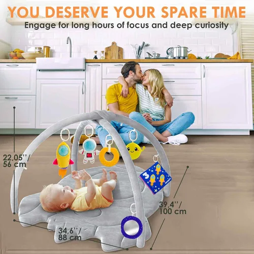 Vista 4 de QUOKKA Baby Play Gym XL - Alfombra de juego para bebé en forma de cohete con 6 juguetes sensoriales grandes, tapete para el desarrollo del bebé